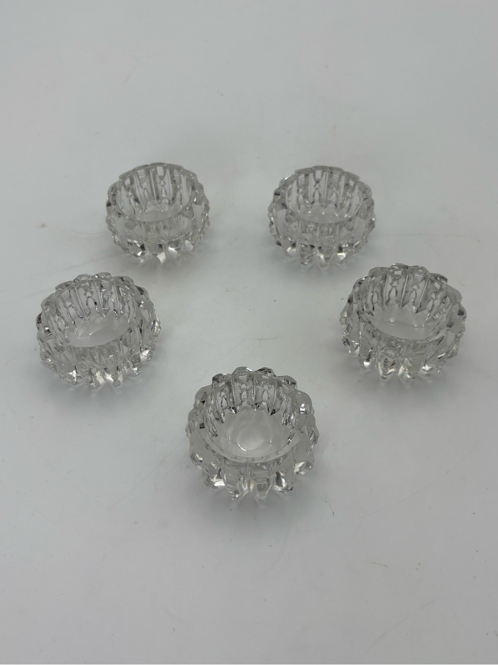 Vintage Early American Brilliant  Cut Set of 5 Clear Salt Cellars